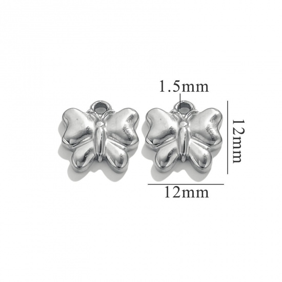 Image de 5 Pcs Breloques en 304 Acier Inoxydable Papillon Argent Mat 12mm x 12mm