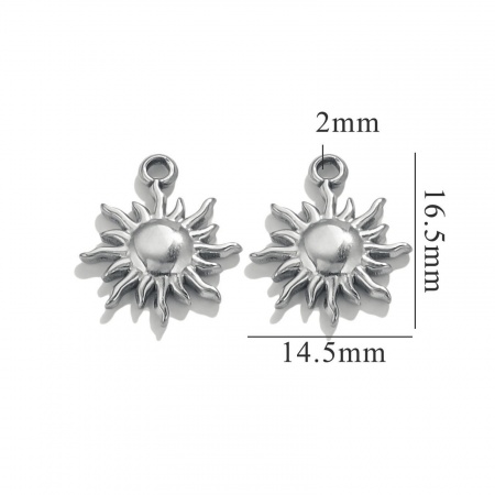 Bild von 5 Stück 304 Edelstahl Charms Sonne Silberfarbe 17mm x 14mm
