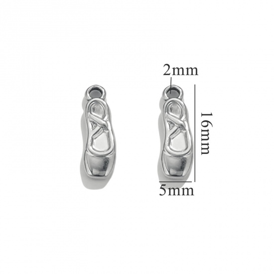 Image de 5 Pcs Breloques en 304 Acier Inoxydable Chaussures de Ballet Argent Mat 16mm x 5mm