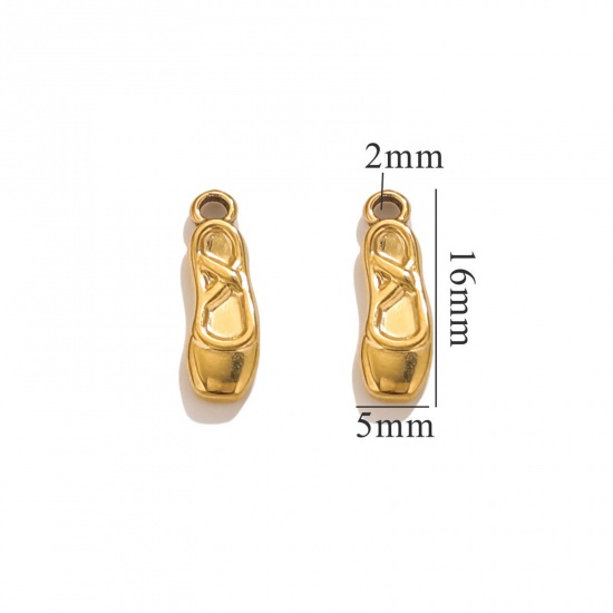 Image de 5 Pcs Breloques en 304 Acier Inoxydable Placage sous Vide Chaussures de Ballet Plaqué Or 18K 16mm x 5mm