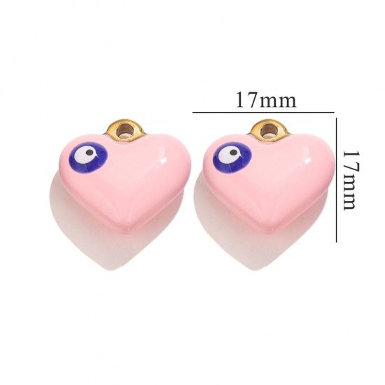 Imagen de 1 Unidad 304 Acero Inoxidable Colgantes Corazón Chapado en Oro de 18K Rosado Mal de ojo Esmalte 17mm x 17mm