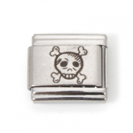 Picture of 5 PCs Stainless Steel Halloween Italian Charm Links For DIY Bracelet Jewelry Making Silver Tone Rectangle Halloween Skeleton Skull 10mm x 9mm