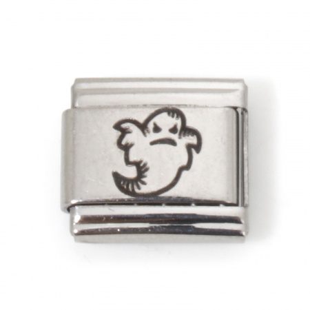 Picture of 5 PCs Stainless Steel Halloween Italian Charm Links For DIY Bracelet Jewelry Making Silver Tone Rectangle Halloween Ghost 10mm x 9mm
