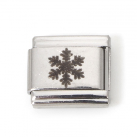 Picture of 5 PCs Stainless Steel Italian Charm Links For DIY Bracelet Jewelry Making Silver Tone Rectangle Christmas Snowflake 10mm x 9mm