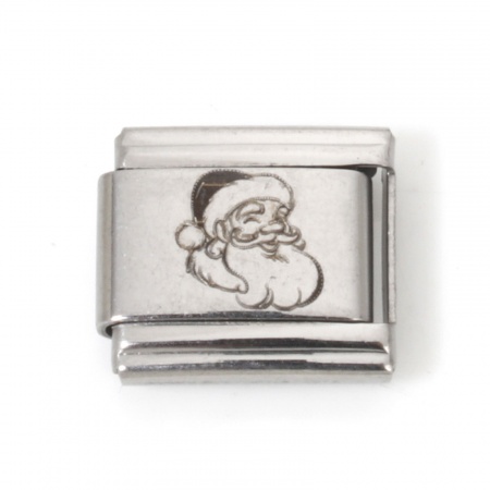Picture of 5 PCs Stainless Steel Italian Charm Links For DIY Bracelet Jewelry Making Silver Tone Rectangle Christmas Santa Claus 10mm x 9mm