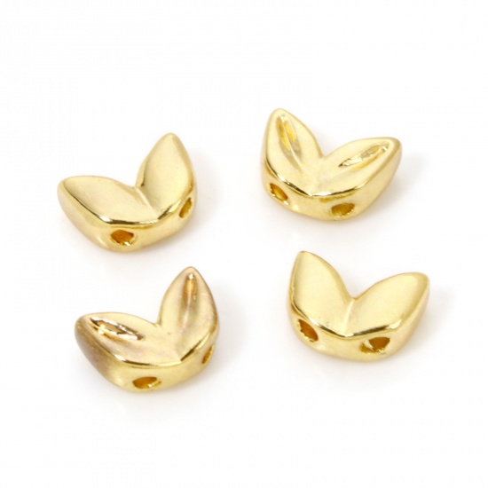 Picture of 5 PCs Eco-friendly Brass Beads For DIY Jewelry Making 18K Gold Plated Ear Of Wheat About 7mm x 5mm, Hole: Approx 0.8mm