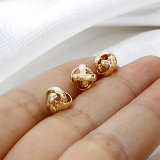 Picture of 1 Piece Brass Beads For DIY Jewelry Making 14K Real Gold Plated Love Knot About 8mm Dia., Hole: Approx 1.2mm