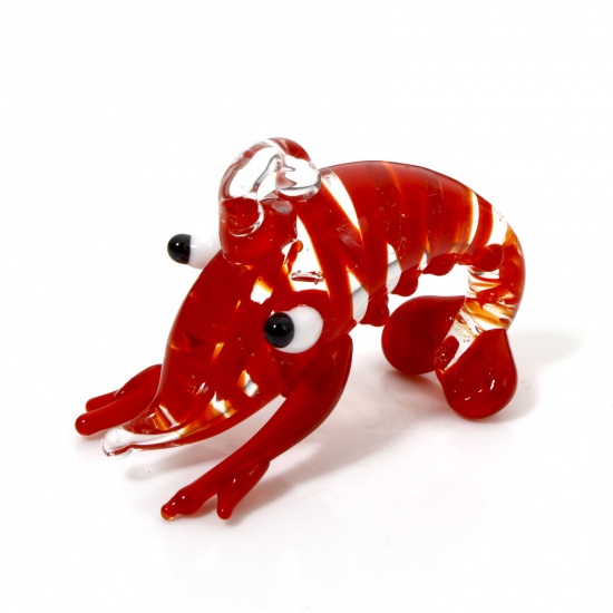 Picture of 1 Piece Lampwork Glass Ocean Jewelry Pendants Red Lobster 3D 4.3cm x 3.4cm