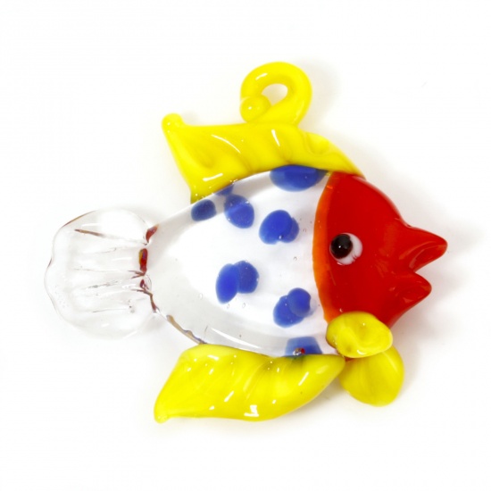 Image de 1 Pièce Pendentifs Bijoux d'Océan en Verre au Chalumeau Poisson Jaune à Pois 3D 3.7cm x 3.5cm