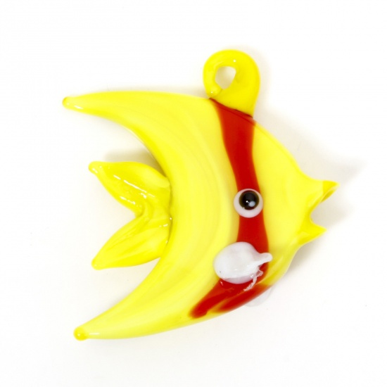 Image de 1 Pièce Pendentifs Bijoux d'Océan en Verre au Chalumeau Poisson Jaune 3D 3.5cm x 3.2cm