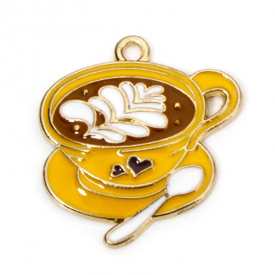 Picture of 10 PCs Zinc Based Alloy Charms Gold Plated Orange Cup Coffee Enamel 25mm x 24mm