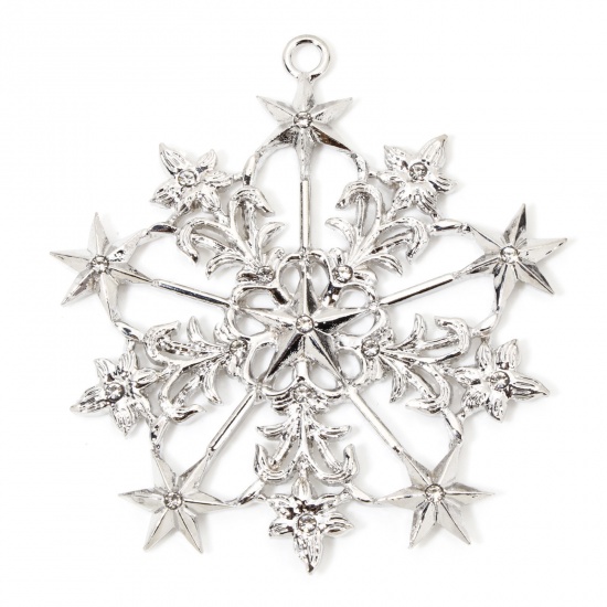 Immagine di 1 Pz Lega di Zinco Natale Ciondoli Pendenti Tono Argento Natale Fiocco di Neve Trasparente Strass 8.2cm x 7.6cm