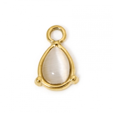 Picture of 1 Piece Vacuum Plating 304 Stainless Steel & Stone Geometric Charms Gold Plated Champagne Drop 14.5mm x 9.5mm