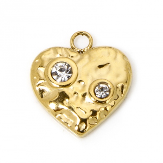 Immagine di 1 Pz Placcatura Sottovuoto 304 Acciaio Inossidabile San Valentino Ciondoli Cuore Oro Placcato Con Strass Trasparente Strass 14.5mm x 13.5mm