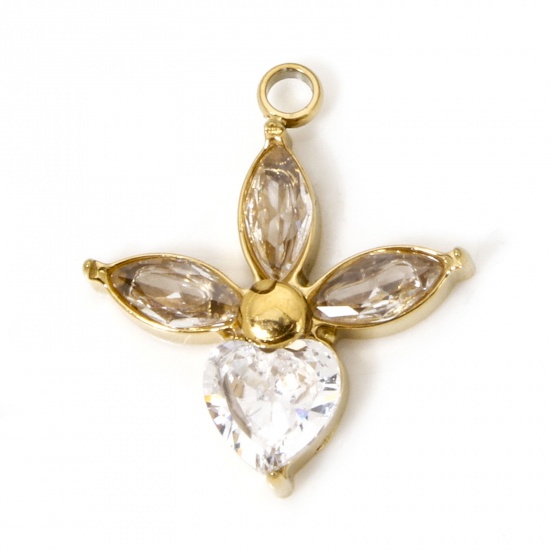Immagine di 1 Pz Placcatura Sottovuoto 304 Acciaio Inossidabile Squisito Ciondoli Ravanello Oro Placcato Goccia Con Strass Trasparente Strass 16.5mm x 14.5mm