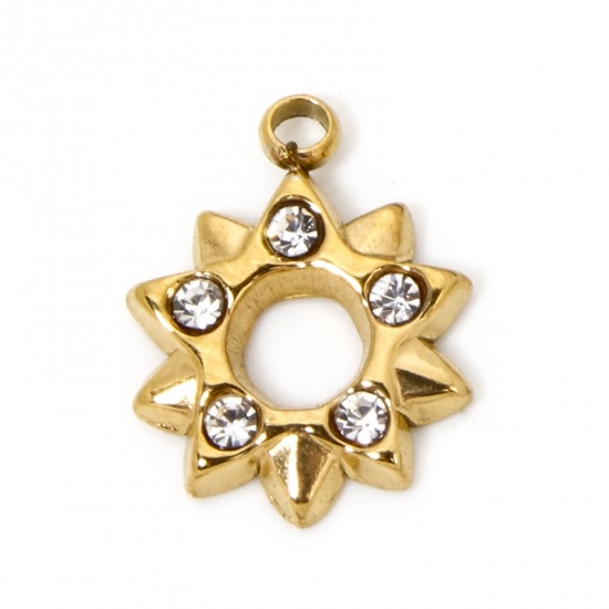 Immagine di 1 Pz Placcatura Sottovuoto 304 Acciaio Inossidabile Squisito Ciondoli Stella Oro Placcato Con Strass Trasparente Strass 13.5mm x 10.5mm