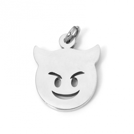 Imagen de 1 Unidad Enchapado al Vacío 304 Acero Inoxidable Sencillo Colgantes Halloween Diablo Tono de Plata Hueco 14.5mm x 12mm