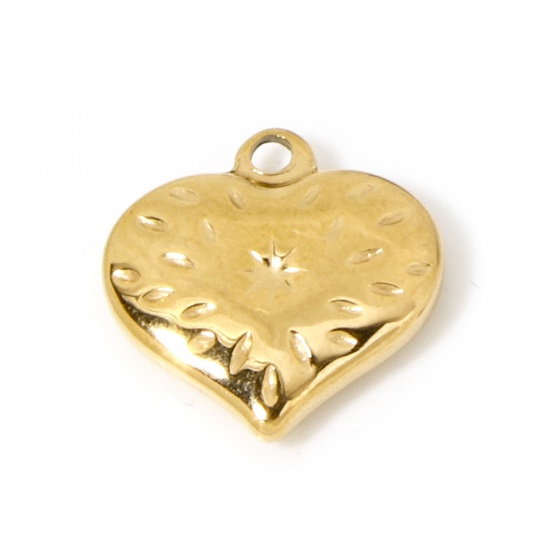 Imagen de 1 Unidad Enchapado al Vacío 304 Acero Inoxidable Martillado Colgantes Corazón Chapado en Oro 15mm x 15mm