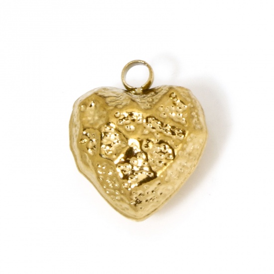 Imagen de 1 Unidad Enchapado al Vacío 304 Acero Inoxidable Martillado Colgantes Corazón Chapado en Oro 12mm x 10mm