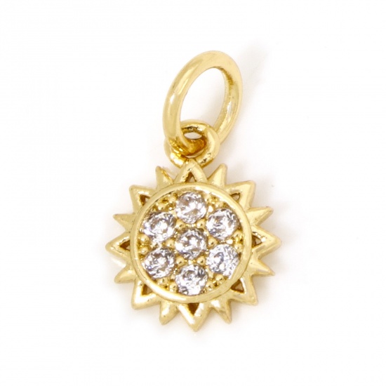 Picture of 1 Piece Brass Galaxy Charms 18K Gold Plated Sun Micro Pave Clear Cubic Zirconia 13mm x 8mm