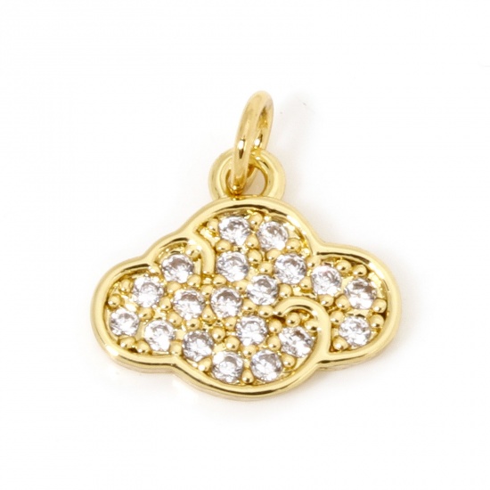 Picture of 1 Piece Brass Galaxy Charms 18K Gold Plated Cloud Micro Pave Clear Cubic Zirconia 12mm x 11.5mm