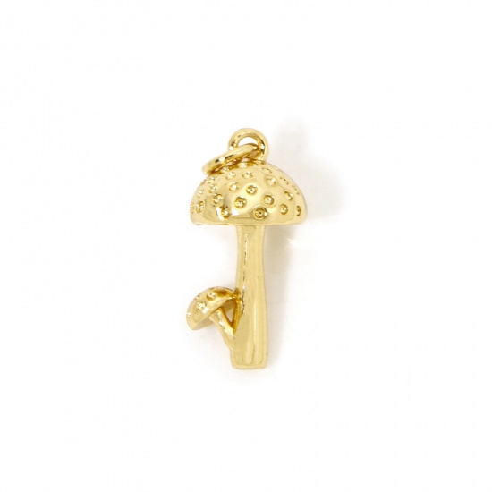 Immagine di 1 Pz Ecologico Ottone Ciondoli Fungo 18K Vero Oro Placcato 3D 23mm x 9.5mm