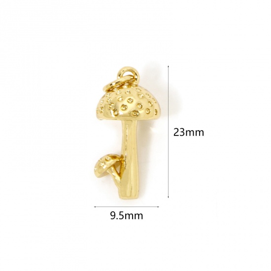 Immagine di 1 Pz Ecologico Ottone Ciondoli Fungo 18K Vero Oro Placcato 3D 23mm x 9.5mm