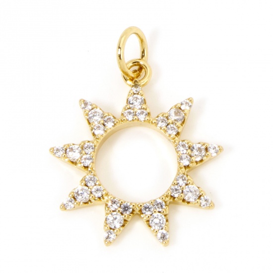 Image de 1 Pièce Breloques Galaxie en Laiton Respectueux de la Nature Soleil Plaqué Or Véritable 18K Micro Pave à Zircone Cubique Clair 21mm x 16mm