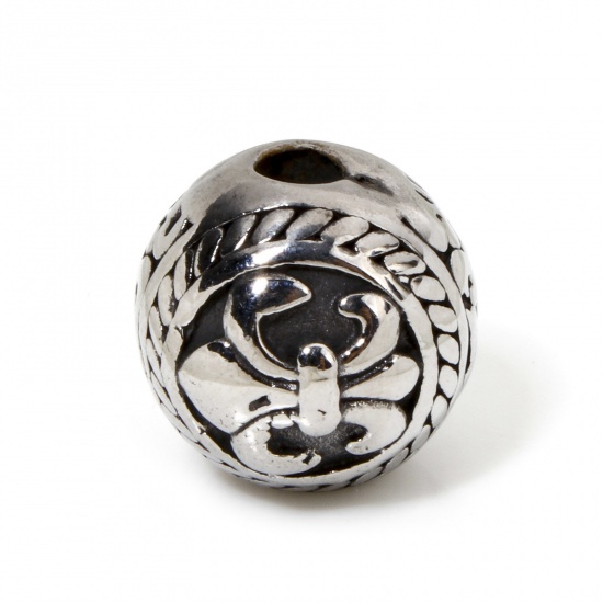Imagen de 2 Unidades 304 Acero Inoxidable Cuentas Para Hacer Joyas De Bricolaje Bola Plata Antigua Flor de Iris 12mm Diámetro, Agujero: Aprox 2.5mm