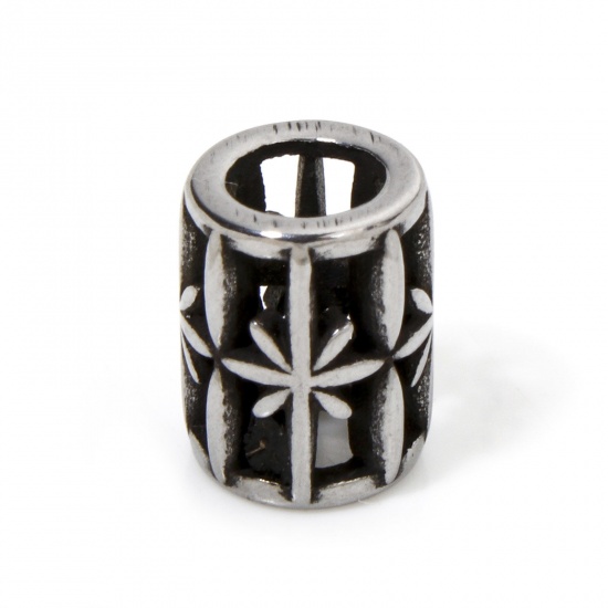 Imagen de 2 Unidades 304 Acero Inoxidable Cuentas Para Hacer Joyas De Bricolaje Cilíndrico Plata Antigua Filigrana 9mm x 7mm, Agujero: Aprox 4.2mm