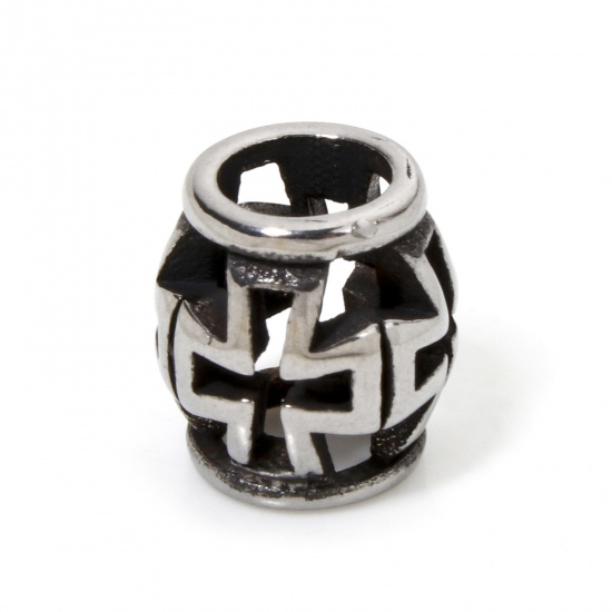 Imagen de 2 Unidades 304 Acero Inoxidable Cuentas Para Hacer Joyas De Bricolaje Barril Plata Antigua Cruz 8mm x 8mm, Agujero: Aprox 4.2mm