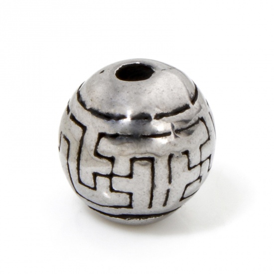 Imagen de 2 Unidades 304 Acero Inoxidable Cuentas Para Hacer Joyas De Bricolaje Bola Plata Antigua Laberinto 8mm Diámetro, Agujero: Aprox 1.5mm