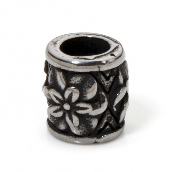 Bild von 2 Stück 304 Edelstahl Perlen zur DIY-Schmuckherstellung Barrel Antiksilber Blumen 8mm x 8mm, Loch: ca. 4.2mm