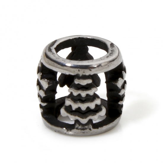 Bild von 2 Stück 304 Edelstahl Perlen zur DIY-Schmuckherstellung Trommel Antiksilber Weihnachten Weihnachtsbaum 8mm x 7mm, Loch: ca. 4.2mm