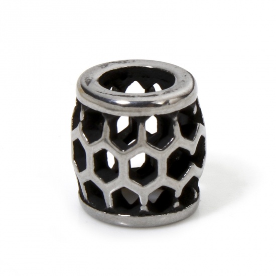 Bild von 2 Stück 304 Edelstahl Perlen zur DIY-Schmuckherstellung Barrel Antiksilber Bienenwabe 8.5mm x 8mm, Loch: ca. 4.2mm