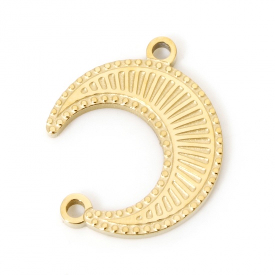 Bild von 2 Stück Umweltfreundliche PVD-Vakuumbeschichtung 304 Edelstahl Galaxis Steckverbinder Charms Anhänger 18K Vergoldet Halbmond 16.5mm x 14mm