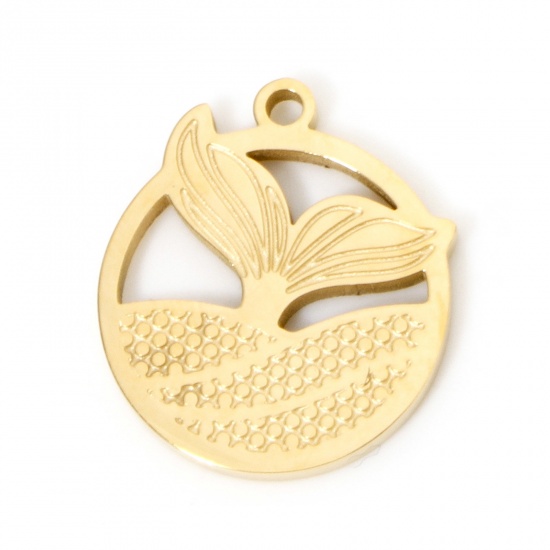 Bild von 2 Stück Vakuumbeschichtung 304 Edelstahl Charms Rund 18K Vergoldet Fischschwanz 16mm x 14mm