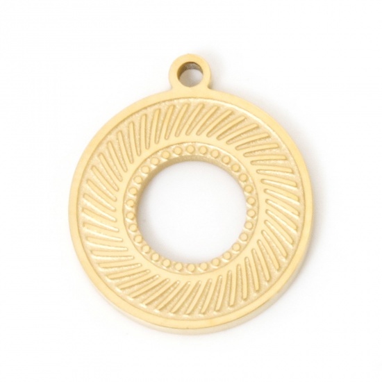 Bild von 2 Stück Vakuumbeschichtung 304 Edelstahl Charms Ring 18K Vergoldet 16mm x 14mm