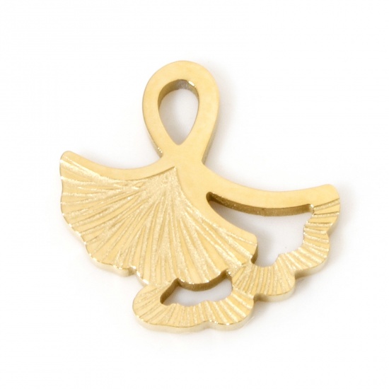 Bild von 2 Stück Umweltfreundliche PVD-Vakuumbeschichtung 304 Edelstahl Charms 18K Vergoldet Ginkgo Blatt 14mm x 14mm
