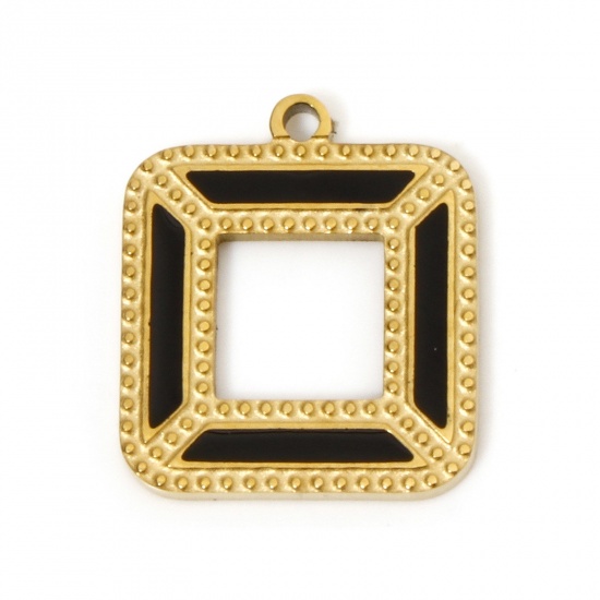 Immagine di 1 Pz Placcatura Sottovuoto 304 Acciaio Inossidabile Ciondoli Quadrato Placcato Oro 18K Smalto 16mm x 14mm