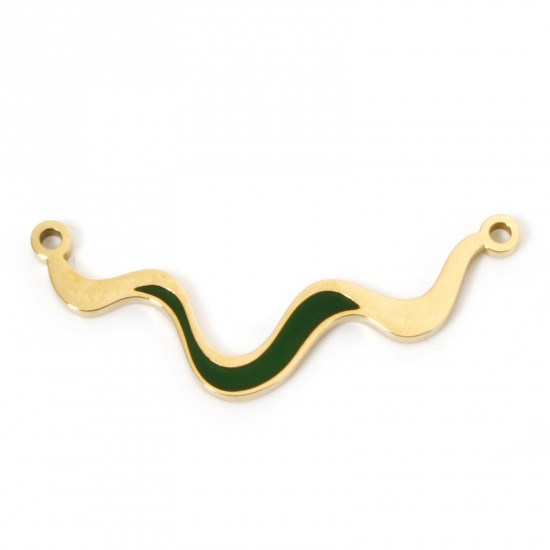Immagine di 1 Pz Placcatura Sottovuoto 304 Acciaio Inossidabile Pendenti Charms Connettori Onda Placcato Oro 18K Smalto 3cm x 1.1cm