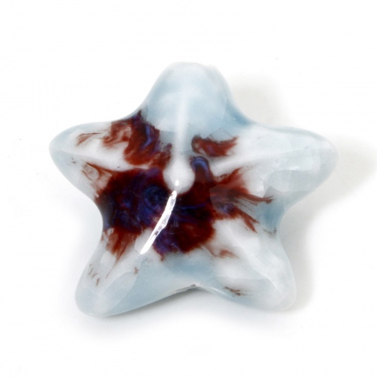 Immagine di 10 Pz Ceramica Gioielli Oceanici Diatanziale Perline per la Creazione di Gioielli con Fai-da-te Stella di Mare Blu Chiaro Circa 3D Circa 22mm x 19mm, Foro: Circa 2mm