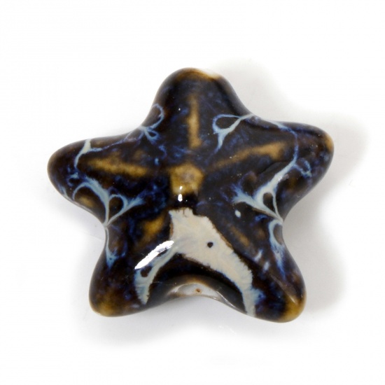 Immagine di 10 Pz Ceramica Gioielli Oceanici Diatanziale Perline per la Creazione di Gioielli con Fai-da-te Stella di Mare Colore del Caffè Circa 3D Circa 22mm x 19mm, Foro: Circa 2mm