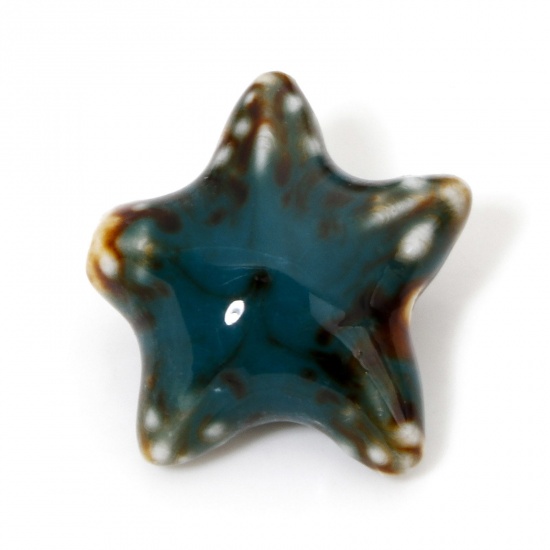 Immagine di 10 Pz Ceramica Gioielli Oceanici Diatanziale Perline per la Creazione di Gioielli con Fai-da-te Stella di Mare Verde Scuro Circa 3D Circa 22mm x 19mm, Foro: Circa 2mm