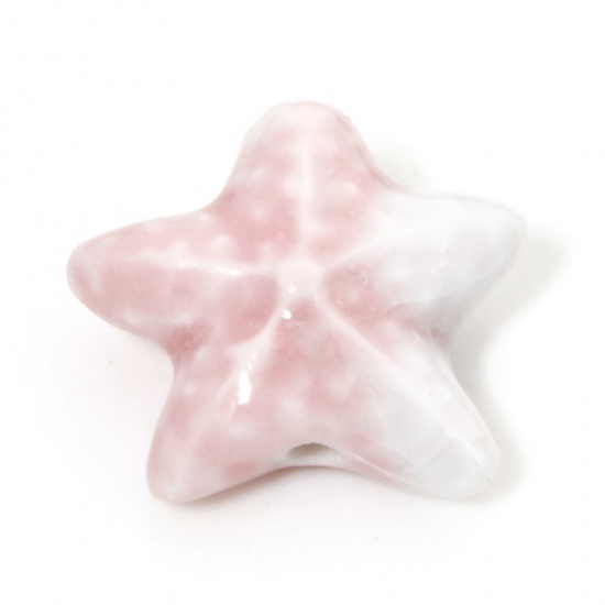 Immagine di 10 Pz Ceramica Gioielli Oceanici Diatanziale Perline per la Creazione di Gioielli con Fai-da-te Stella di Mare Rosa Circa 3D Circa 22mm x 19mm, Foro: Circa 2mm