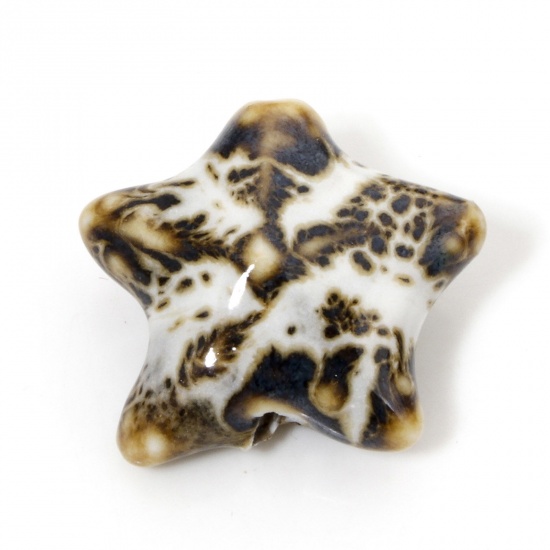 Immagine di 10 Pz Ceramica Gioielli Oceanici Diatanziale Perline per la Creazione di Gioielli con Fai-da-te Stella di Mare Cachi Circa 3D Circa 22mm x 19mm, Foro: Circa 2mm