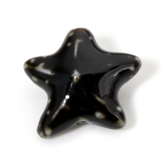 Immagine di 10 Pz Ceramica Gioielli Oceanici Diatanziale Perline per la Creazione di Gioielli con Fai-da-te Stella di Mare Nero Circa 3D Circa 22mm x 19mm, Foro: Circa 2mm