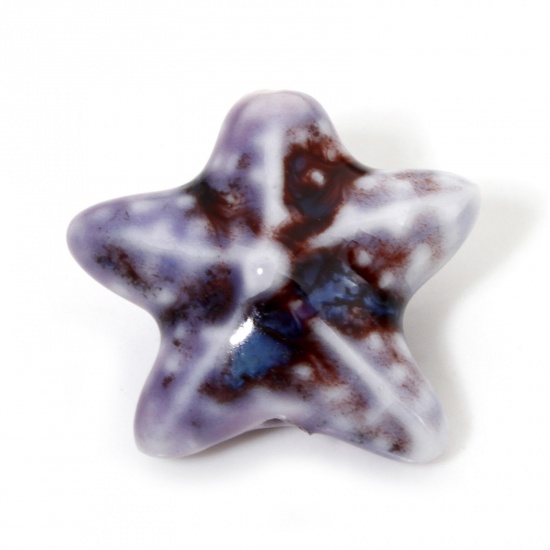 Immagine di 10 Pz Ceramica Gioielli Oceanici Diatanziale Perline per la Creazione di Gioielli con Fai-da-te Stella di Mare Viola Chiaro Circa 3D Circa 22mm x 19mm, Foro: Circa 2mm