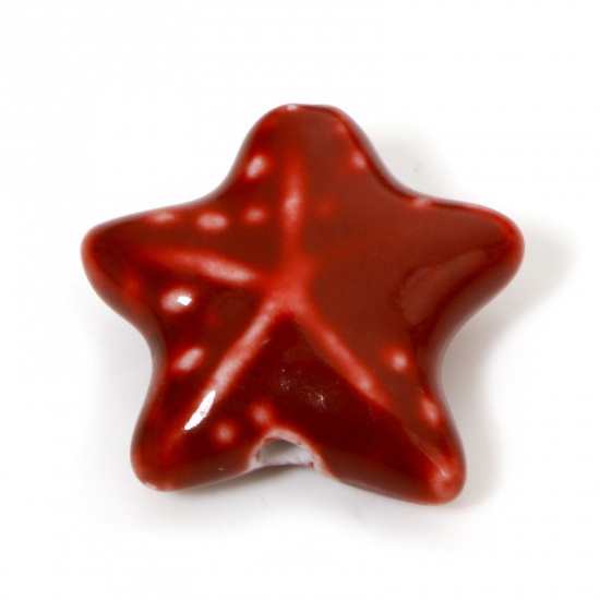 Immagine di 10 Pz Ceramica Gioielli Oceanici Diatanziale Perline per la Creazione di Gioielli con Fai-da-te Stella di Mare Rosso Circa 3D Circa 22mm x 19mm, Foro: Circa 2mm