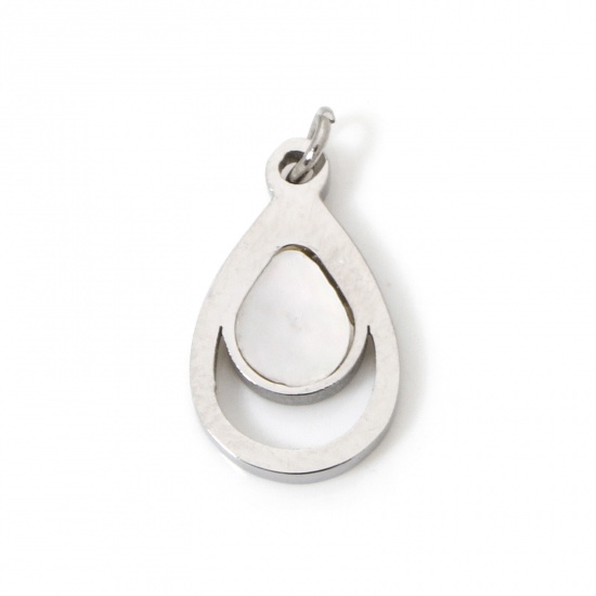 Imagen de 1 Unidad Respetuoso del Medio Ambiente 304 Acero Inoxidable & Concha Naturales Sencillo Colgantes Gota Tono de Plata Hueco 11.5mm x 7mm